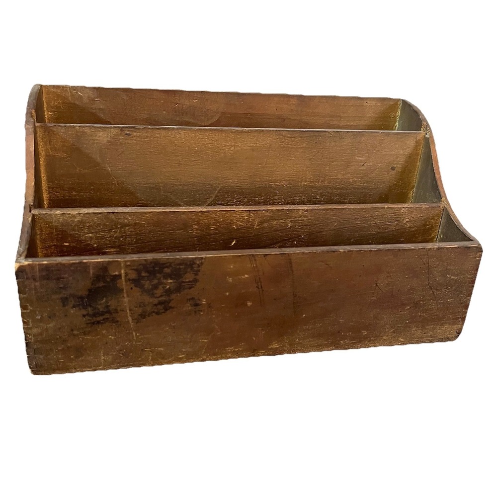 Vintage Desktop Wooden Mail Organizer Letter Holder Dovetail Joints